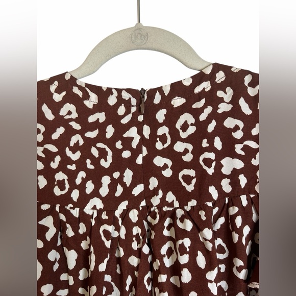 &merci Brown & White Leopard Ruffle Short Sleeve Swing Dress Women’s Sz Small - Picture 8 of 13
